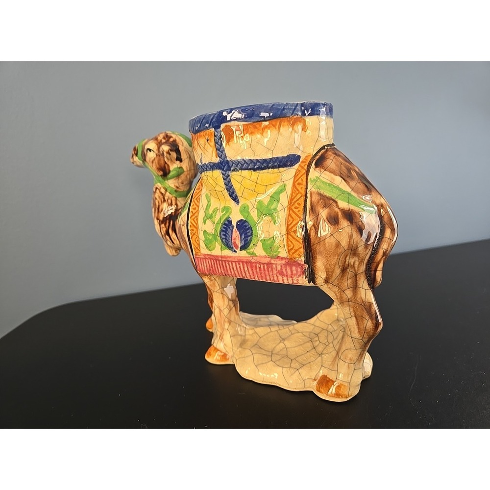 Vtg Japan Crackle Glaze Camel Planter Candle Holder - Middle Eastern Dromedary - Picture 6 of 16